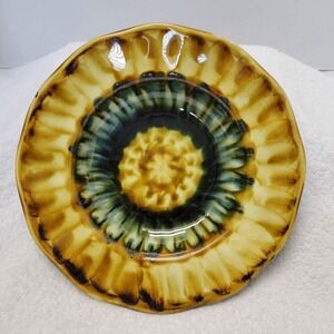 Vtg Porthmadog Pottery Charger Plate In Yellows/Greens Signed J.Jones #42
